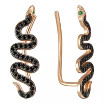 Серебряные серьги-каффы с фианитами "Змейки"