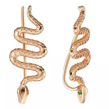 Серебряные серьги-каффы с фианитами "Змейки"