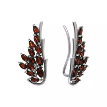 Серебряные серьги-каффы с гранатами "Крылья"