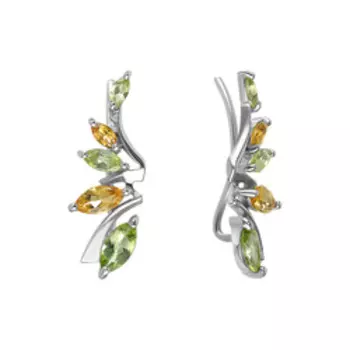 Серебряные серьги-каффы с хризолитами и цитринами