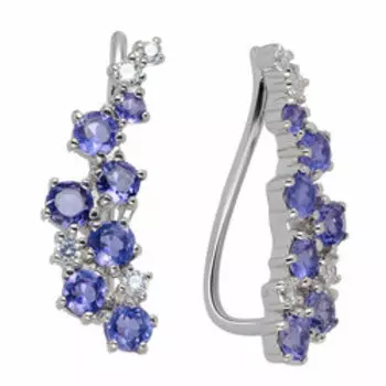 Серебряные серьги-каффы с иолитами и фианитами