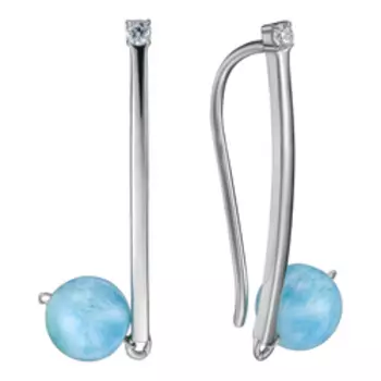 Серебряные серьги-каффы с ларимарами и фианитами