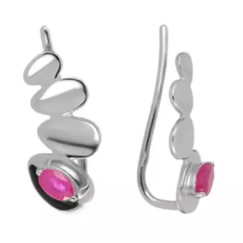 Серебряные серьги-каффы с рубинами