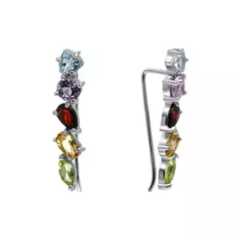 Серебряные серьги-каффы с самоцветами