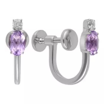 Серебряные серьги-клипсы с аметистами и фианитами