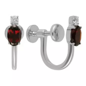 Серебряные серьги-клипсы с гранатами Мозамбик и фианитами