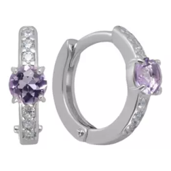 Серебряные серьги-конго с аметистами и фианитами