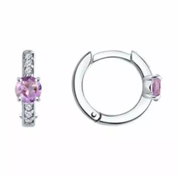 Серебряные серьги-конго с аметистами и фианитами