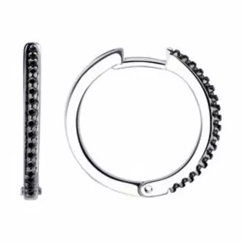 Серебряные серьги-конго с черными фианитами