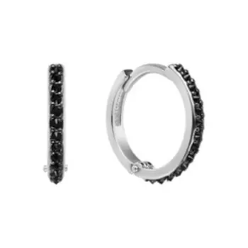 Серебряные серьги-конго с черными и бесцветными фианитами