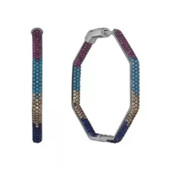 Серебряные серьги-конго с цветным кубическим цирконием