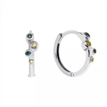 Серебряные серьги-конго с цветными бриллиантами