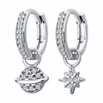 Серебряные серьги-конго с фианитами