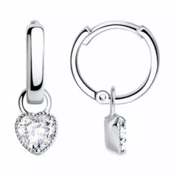 Серебряные серьги-конго с фианитами "Сердца"