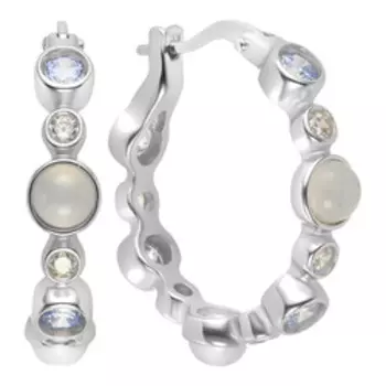 Серебряные серьги-конго с лунным камнем и фианитами