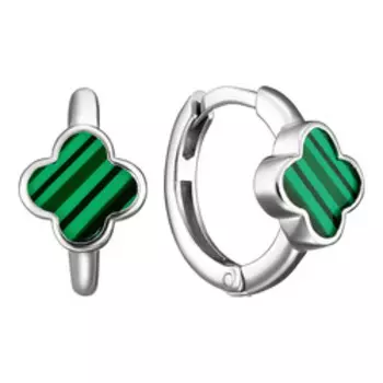 Серебряные серьги-конго с малахитами "Клевер"