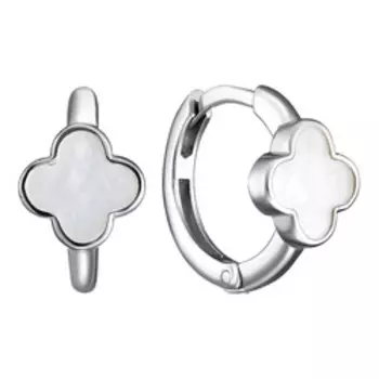 Серебряные серьги-конго с перламутром "Клевер"