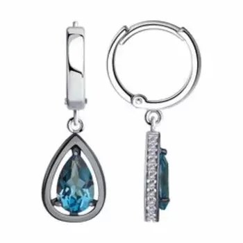 Серьги из серебра с лондон топазами и фианитами