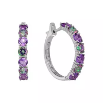 Серебряные серьги-конго с топазами мистик и аметистами