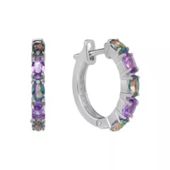 Серебряные серьги-конго с топазами мистик и аметистами