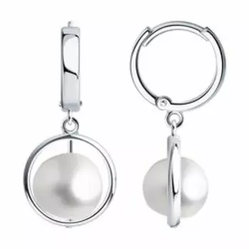 Серебряные серьги-конго с жемчугом