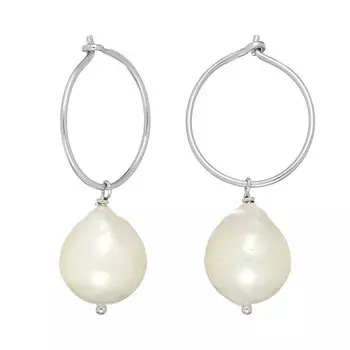 Серебряные серьги-конго с жемчугом