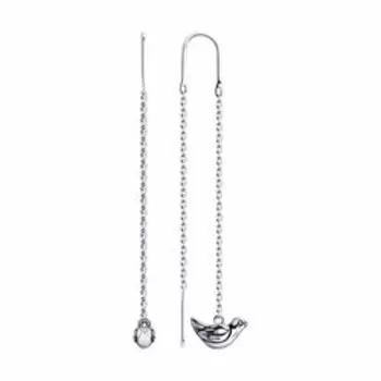 Серебряные серьги-протяжки "Птички"