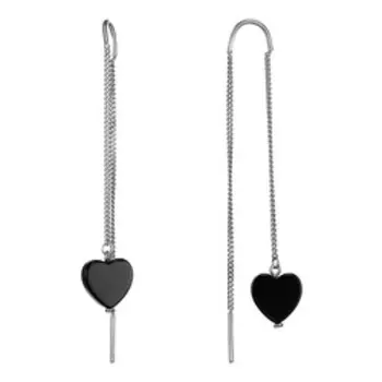 Серебряные серьги-протяжки с агатами "Сердца"