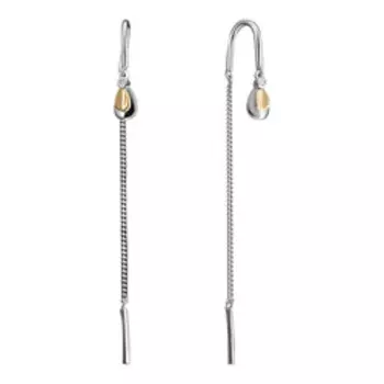 Серебряные серьги-протяжки с бриллиантами и золотом