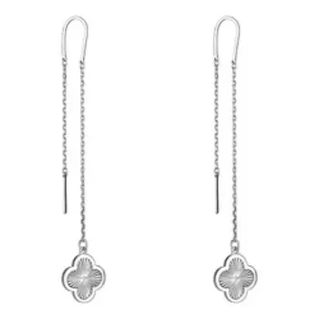 Серебряные серьги-протяжки с бриллиантами "Клевер"