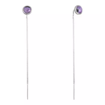 Серебряные серьги-протяжки с чароитами плетение "Панцирное"