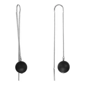 Серебряные серьги-протяжки с черными агатами