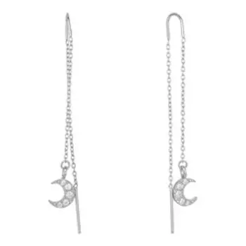 Серебряные серьги-протяжки с фианитами "Месяц"