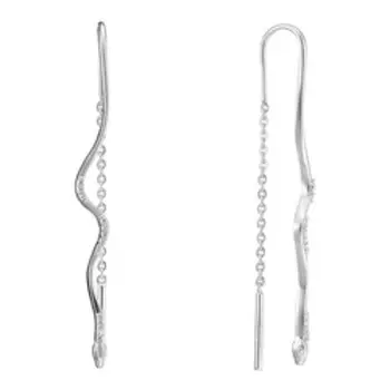 Серебряные серьги-протяжки с фианитами "Змейки"