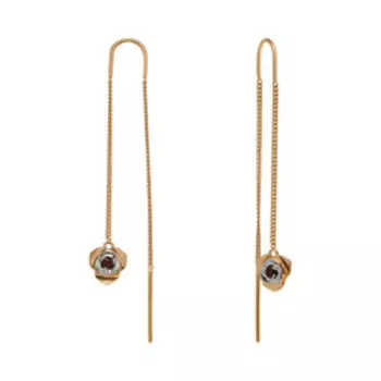 Серебряные серьги-протяжки с гранатами плетение "Панцирное"