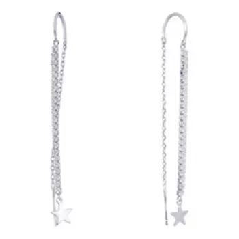 Серебряные серьги-протяжки с кубическим цирконием "Звезды"