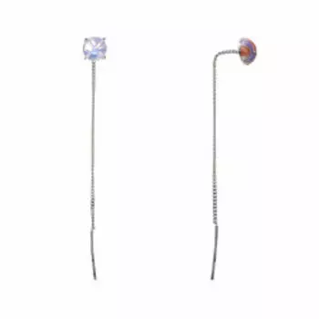 Серебряные серьги-протяжки с розовым алпанитом и эмалью