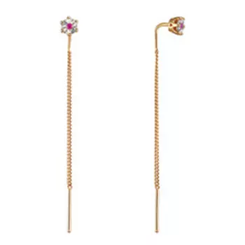 Серебряные серьги-протяжки с рубинами