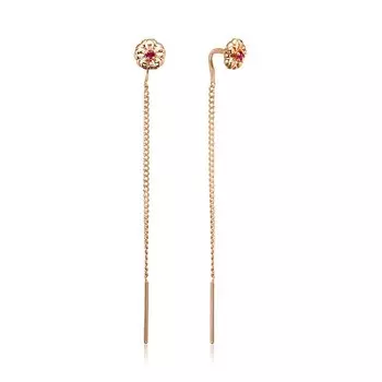 Серебряные серьги-протяжки с рубинами