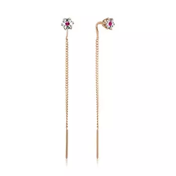 Серебряные серьги-протяжки с рубинами