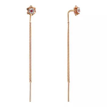 Серебряные серьги-протяжки с рубинами "Цветы"