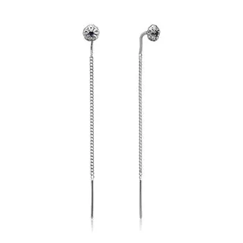 Серебряные серьги-протяжки с сапфирами плетение "Панцирное"