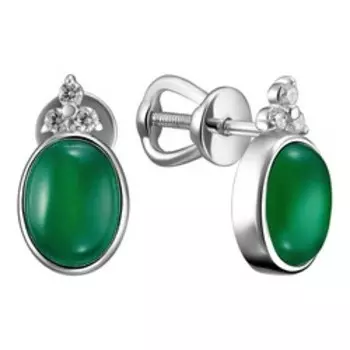 Серебряные серьги-пусеты с агатами и фианитами