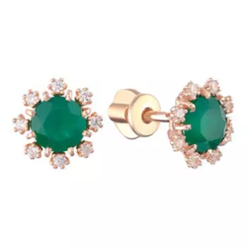 Серебряные серьги-пусеты с агатами и фианитами "Цветы"