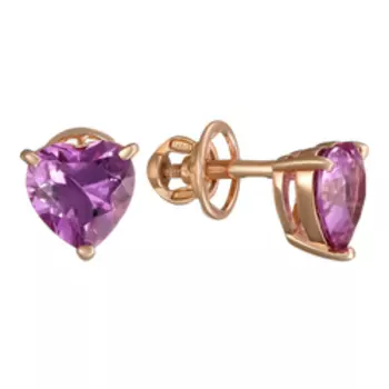 Серебряные серьги-пусеты с александритами "Сердечки"