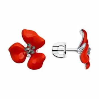 Серебряные серьги-пусеты с эмалью "Цветы"