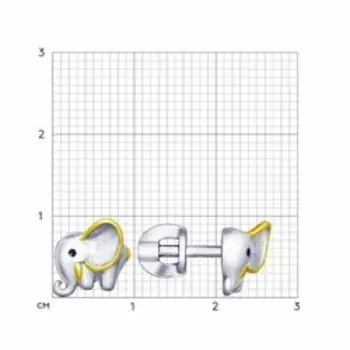 Серебряные серьги-пусеты с эмалью "Слоники"