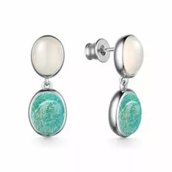 Серебряные серьги-пусеты с амазонитами и агатами