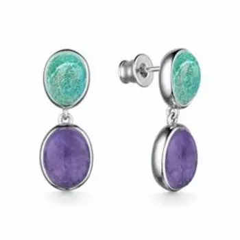 Серебряные серьги-пусеты с амазонитами и чароитами