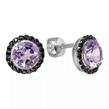 Серебряные серьги-пусеты с аметистами и черными фианитами